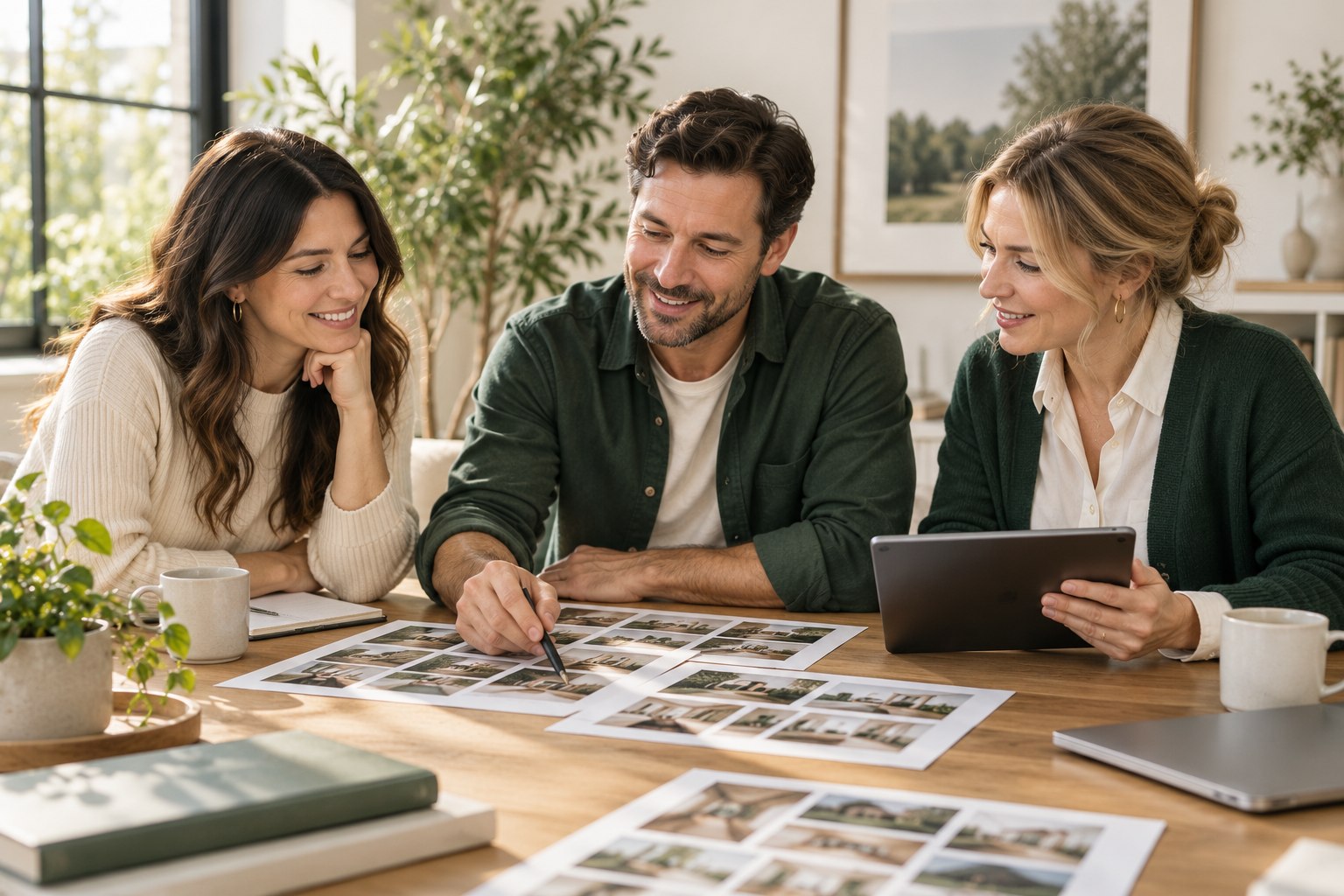 Marketing professionals reviewing campaign materials together